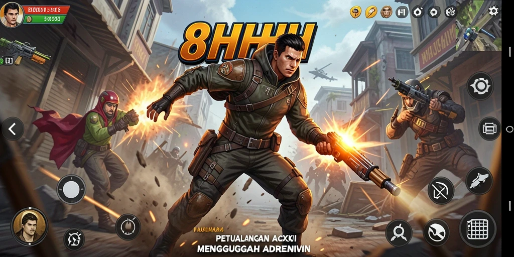 Tampilan gameplay seru di dalam 8HHH yang penuh aksi.