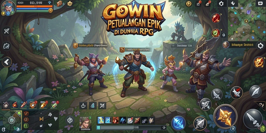 Tampilan screenshot GOWIN yang menunjukkan pertempuran epik dalam RPG.