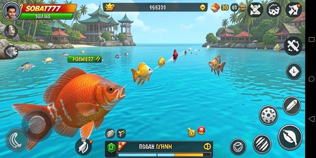 Tampilan gameplay seru di SOBAT777 dengan ikan berwarna-warni.