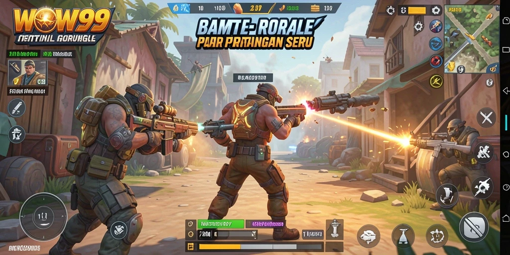 Gameplay WOW99 yang seru dalam pertempuran Battle Royale.